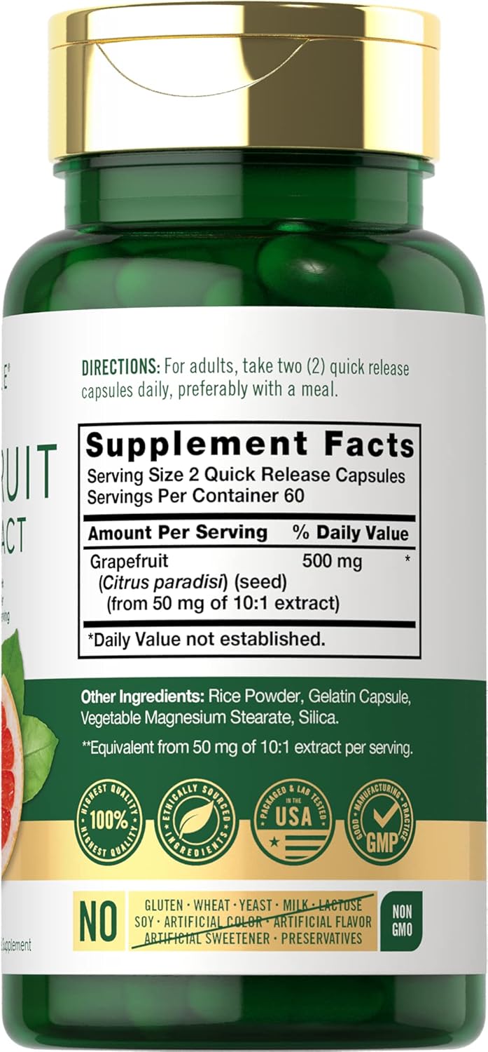 Carlyle Grapefruit Seed Extract Capsules 500mg - 120 Count - Maximum Strength - Non-GMO, Gluten Free Formula