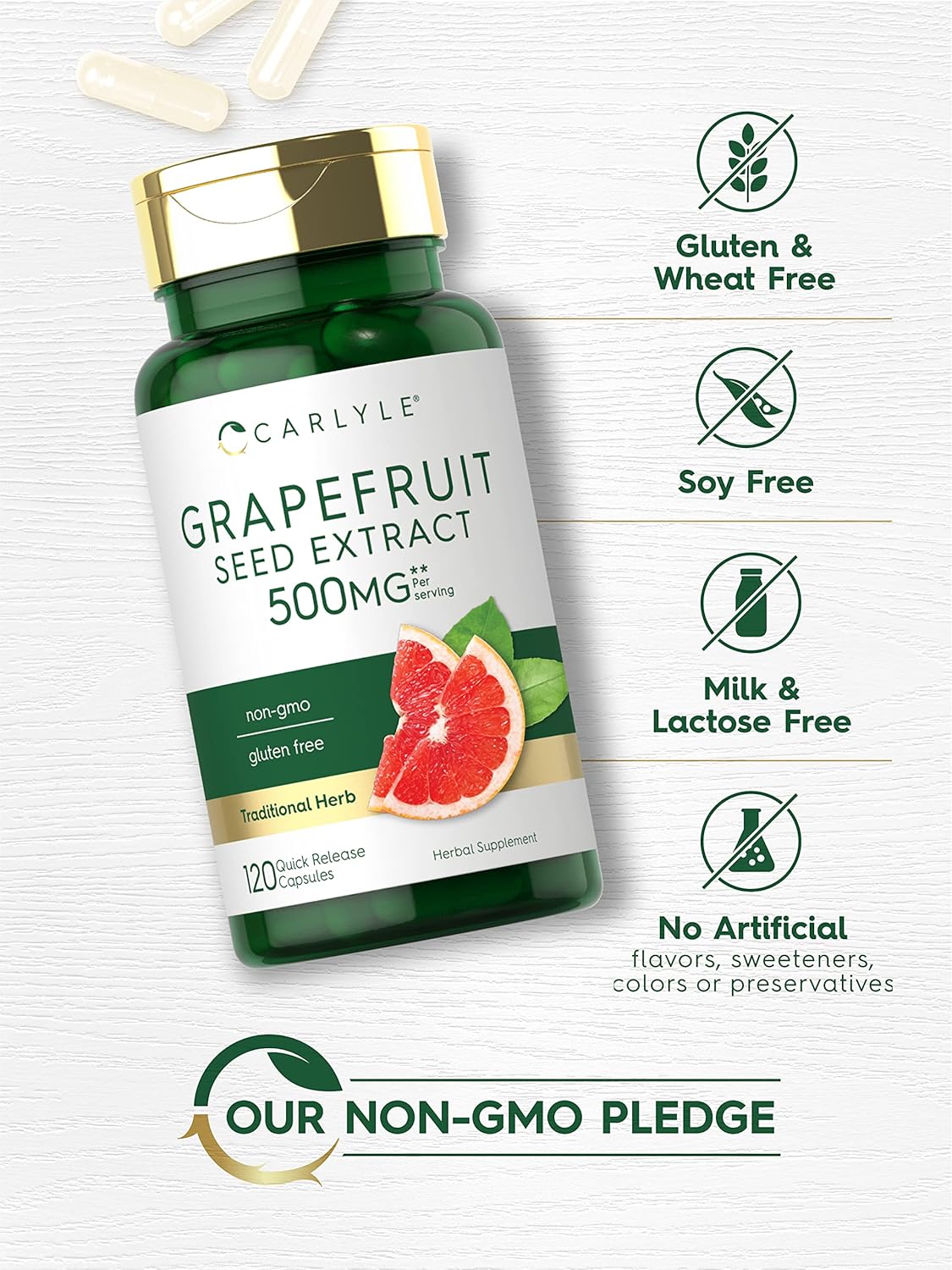 Carlyle Grapefruit Seed Extract Capsules 500mg - 120 Count - Maximum Strength - Non-GMO, Gluten Free Formula