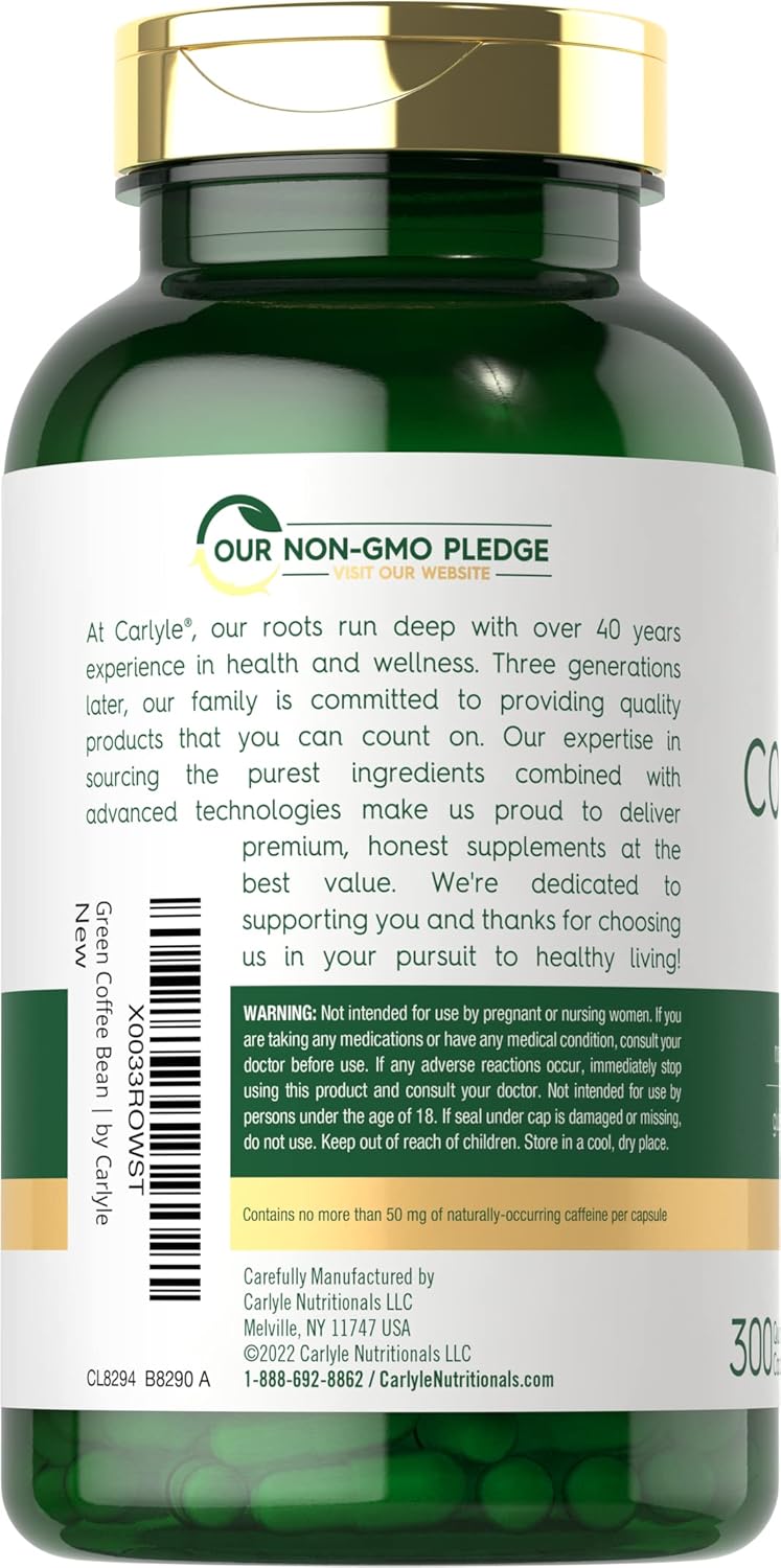 Carlyle Green Coffee Bean Extract Capsules 8000 mg - 300 Count | Non-GMO & Gluten Free Herb Supplement