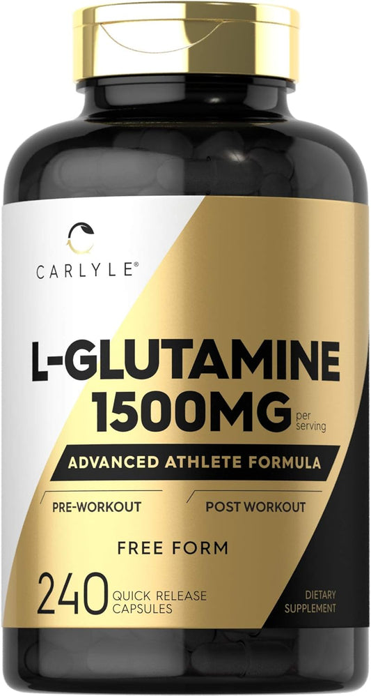 Carlyle L Glutamine Capsules 1500mg 240 Count for Athletes Pre and Post Workout Non-GMO Gluten Free