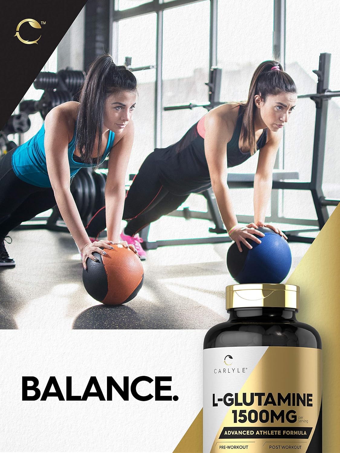 Carlyle L Glutamine Capsules 1500mg 240 Count for Athletes Pre and Post Workout Non-GMO Gluten Free