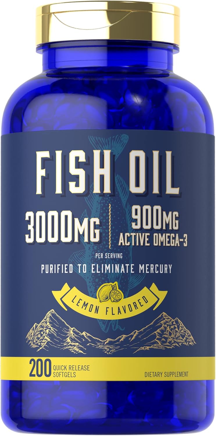 Carlyle Lemon Flavored Fish Oil Softgels - 200 Count, 3000mg, 900mg Omega-3 - Non-GMO & Gluten-Free