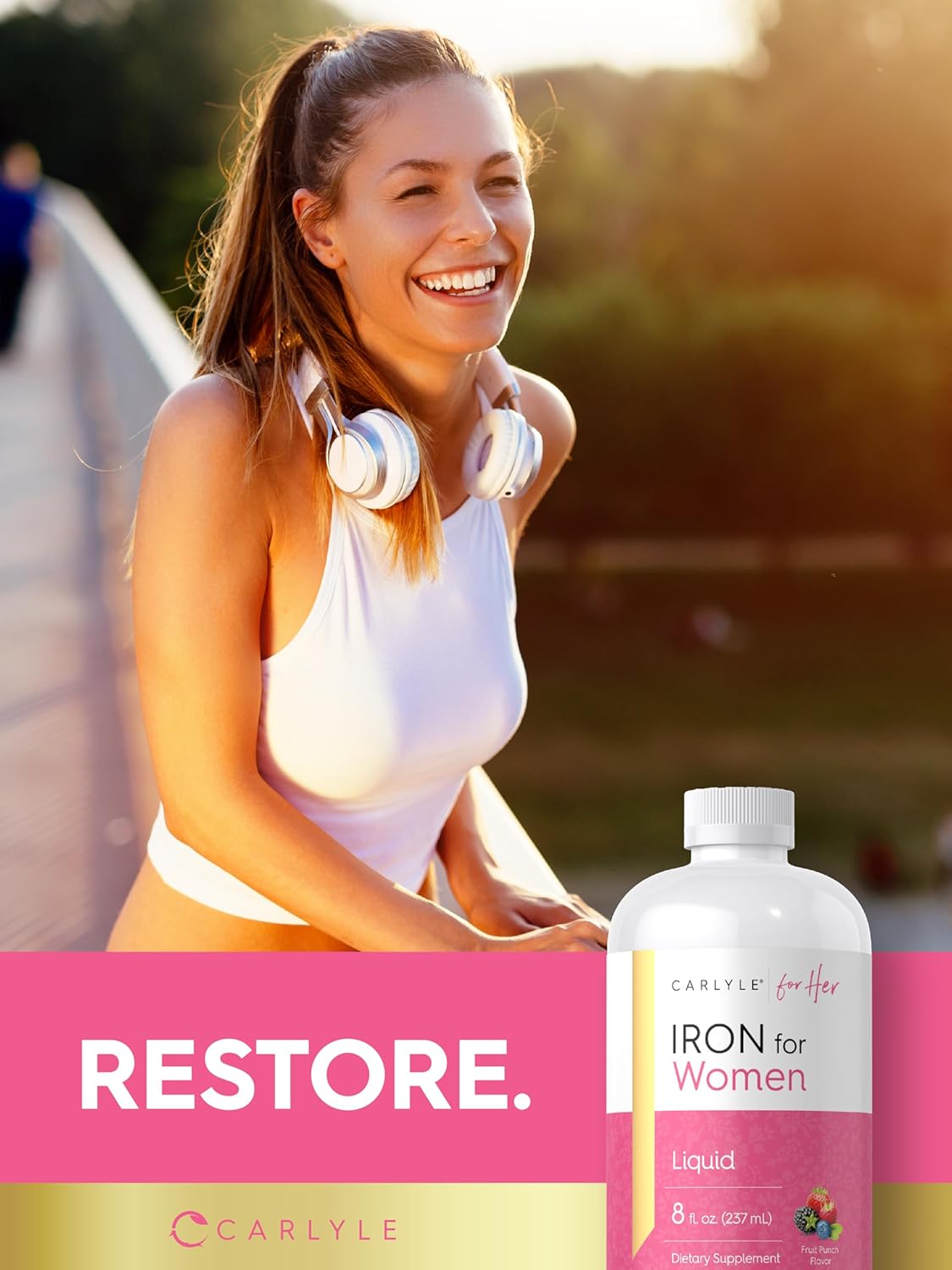 Carlyle Liquid Iron Drops for Women | 8 fl oz | Fruit Punch Flavor | Vegetarian, Non-GMO, Gluten Free Iron Supplement