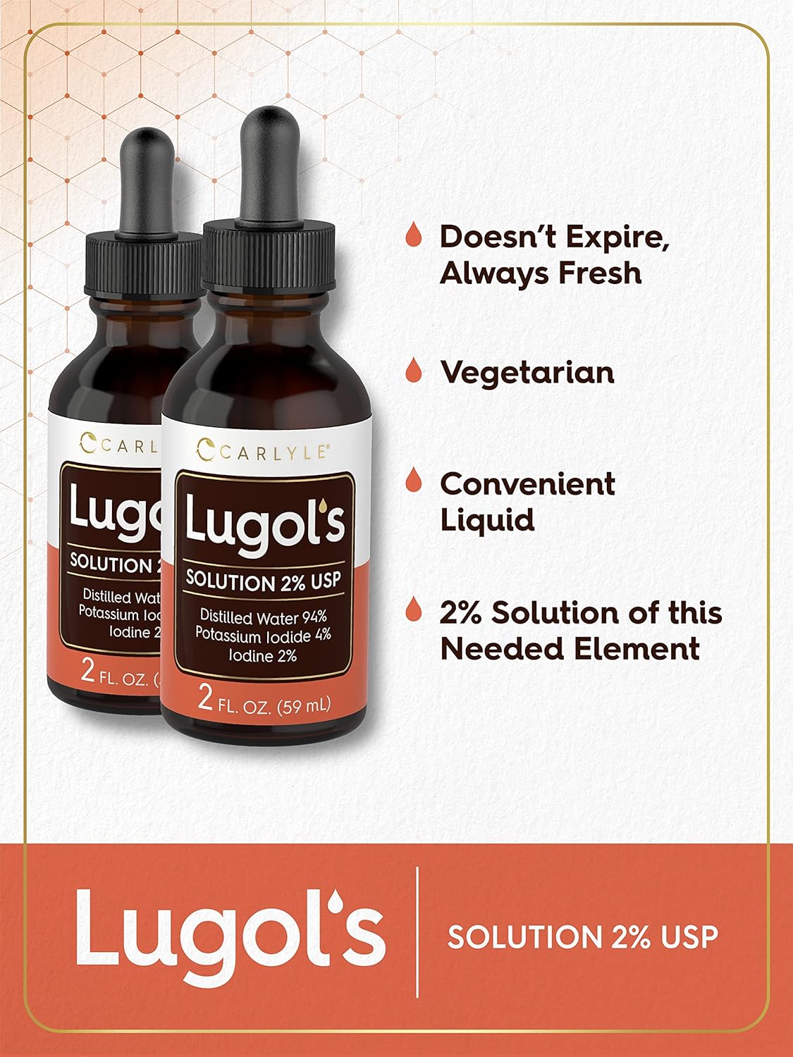 Carlyle Lugols Iodine Liquid Drops 2% | 2 fl oz (Pack of 2) | Potassium Iodide Solution