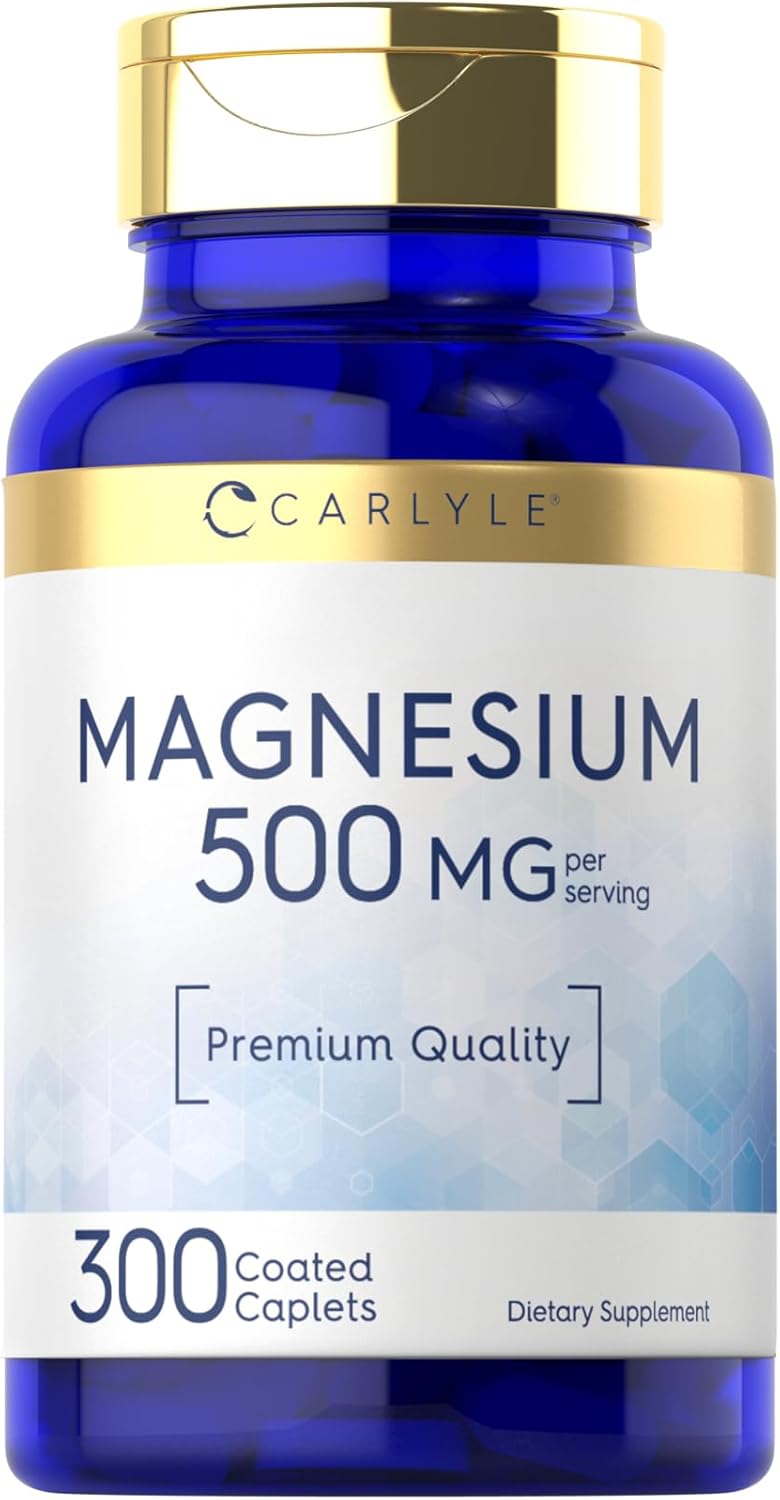 Carlyle Magnesium 500mg Supplement - 300 Coated Caplets, Vegetarian, Non-GMO, Gluten Free