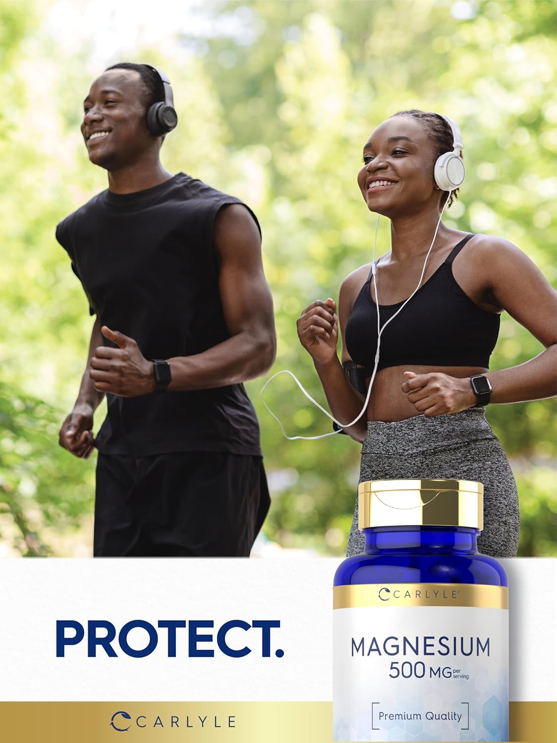 Carlyle Magnesium 500mg Supplement - 300 Coated Caplets, Vegetarian, Non-GMO, Gluten Free