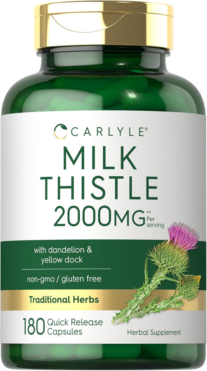Carlyle Milk Thistle 2000mg 180 Capsules with Dandelion & Yellow Dock Non-GMO Gluten Free Supplement