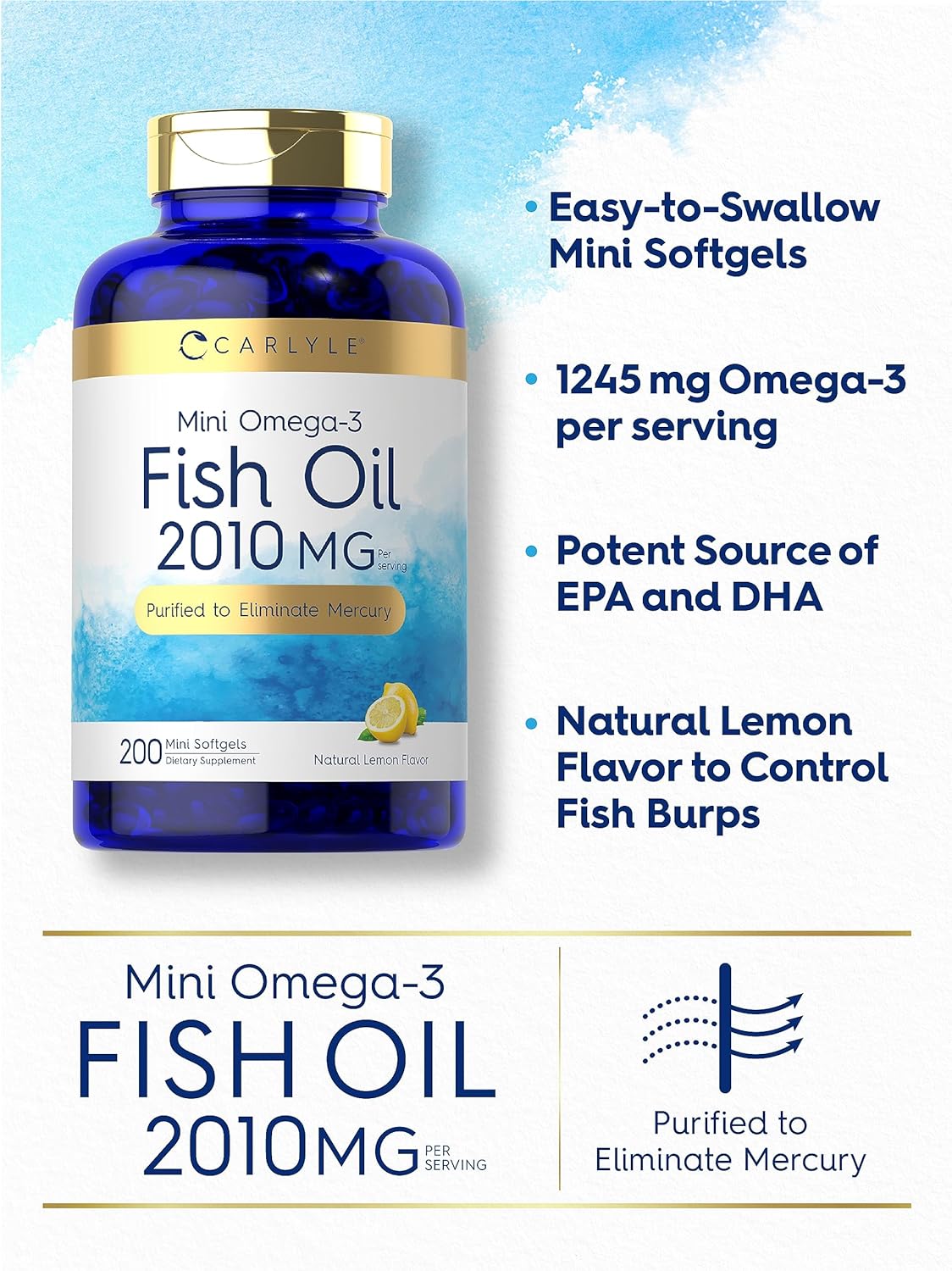Carlyle Mini Fish Oil Softgels - 2010 mg Omega-3 Pills with EPA & DHA - Non-GMO & Gluten Free Supplement