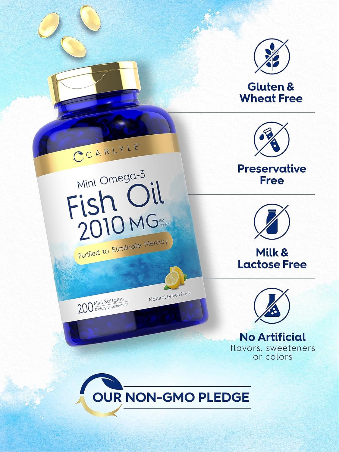 Carlyle Mini Fish Oil Softgels - 2010 mg Omega-3 Pills with EPA & DHA - Non-GMO & Gluten Free Supplement