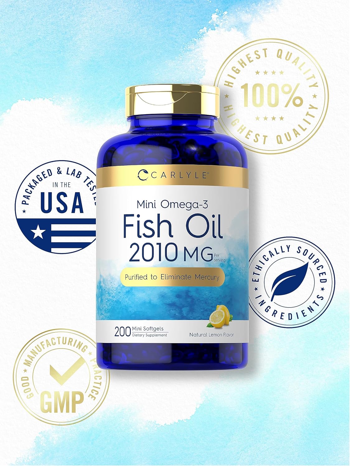 Carlyle Mini Fish Oil Softgels - 2010 mg Omega-3 Pills with EPA & DHA - Non-GMO & Gluten Free Supplement