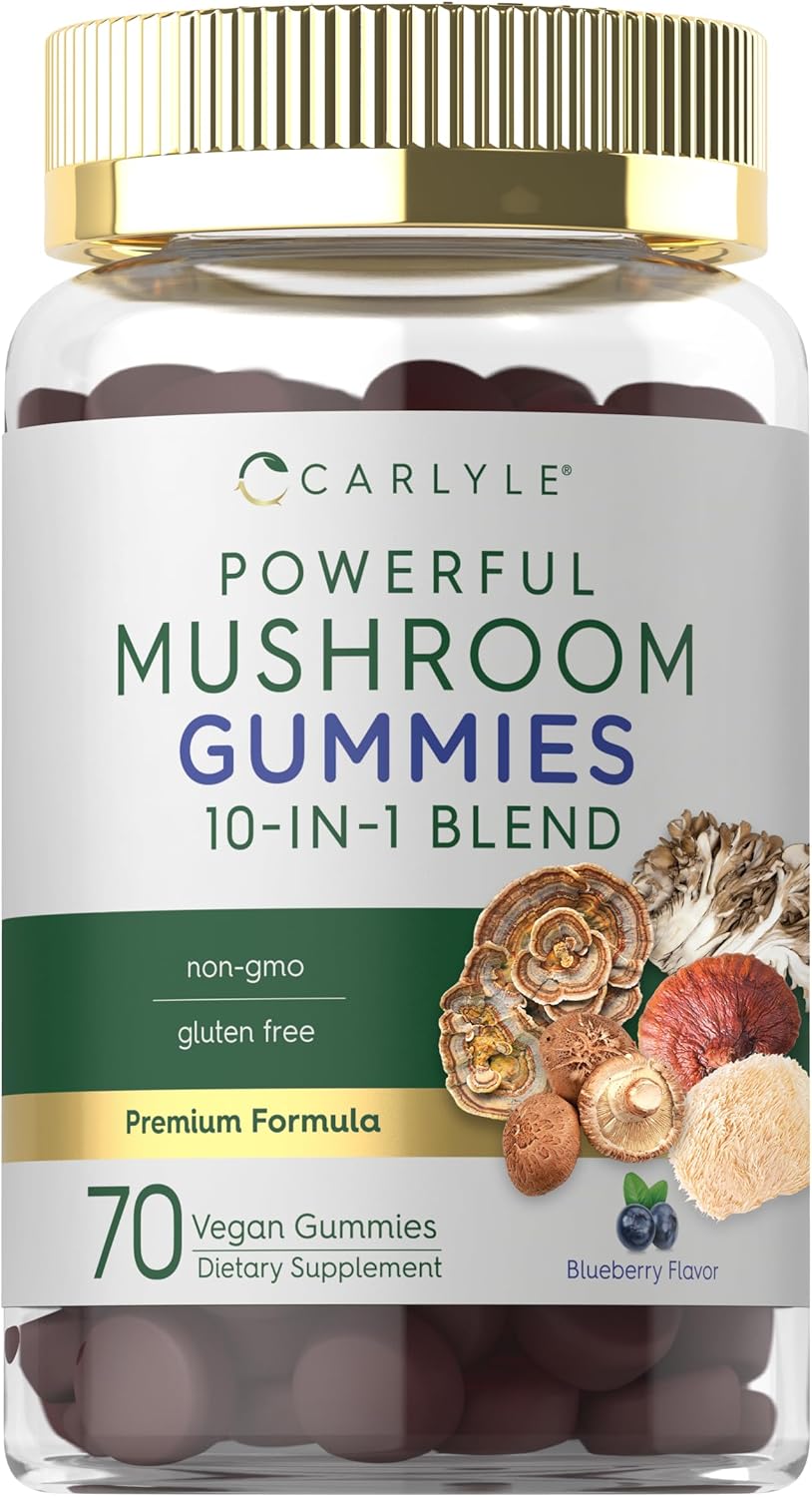 Carlyle Mushroom Supplement Gummies - 70 Vegan Gummies - 10-in-1 Blend - Non-GMO and Gluten-Free