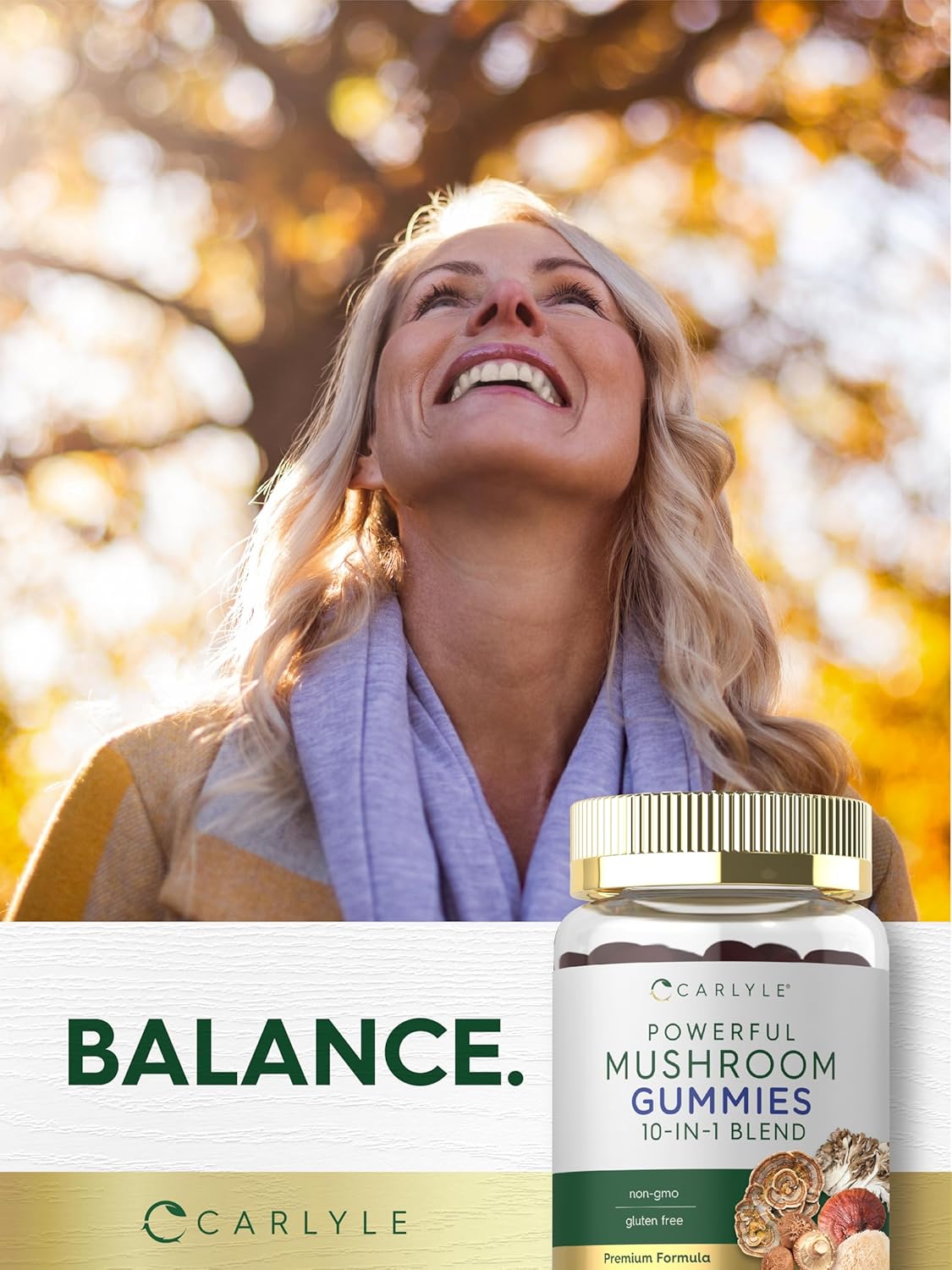 Carlyle Mushroom Supplement Gummies - 70 Vegan Gummies - 10-in-1 Blend - Non-GMO and Gluten-Free