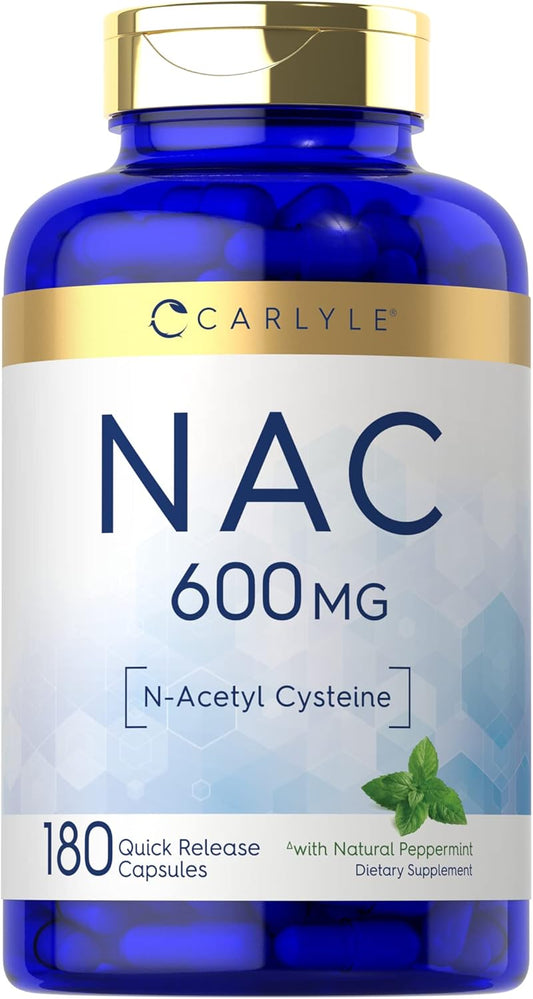 Carlyle NAC N-Acetyl Cysteine Capsules 600mg - 180 Count with Peppermint | Free Form Non-GMO Gluten Free Supplement
