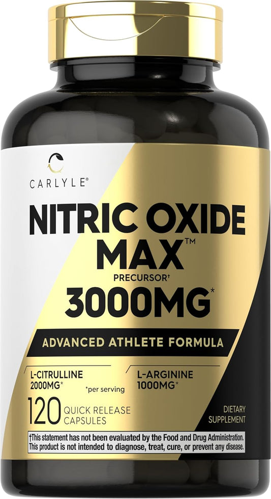 Carlyle Nitric Oxide Pre Workout Supplement 3000mg with L-Arginine & L-Citrulline - 120 Capsules, Non-GMO, Gluten Free