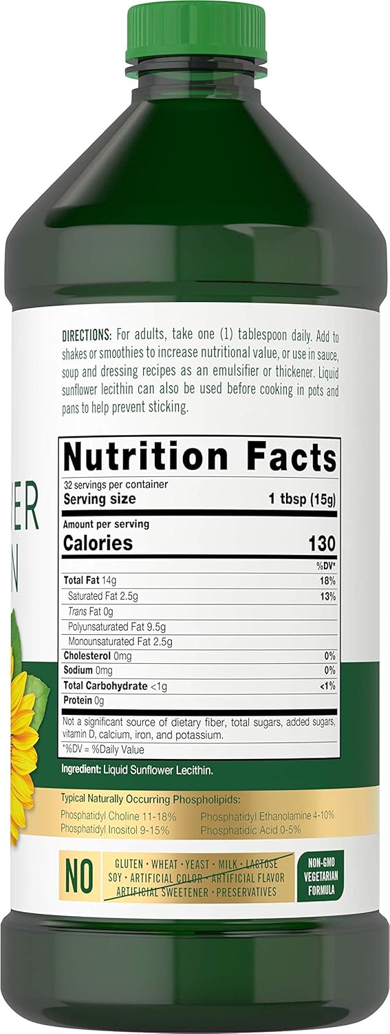 Carlyle Sunflower Lecithin Liquid 16 oz 2 Pack - Vegan Non-GMO Soy & Gluten Free