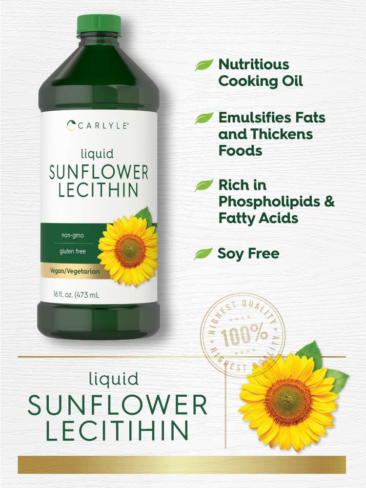 Carlyle Sunflower Lecithin Liquid 16 oz 2 Pack - Vegan Non-GMO Soy & Gluten Free