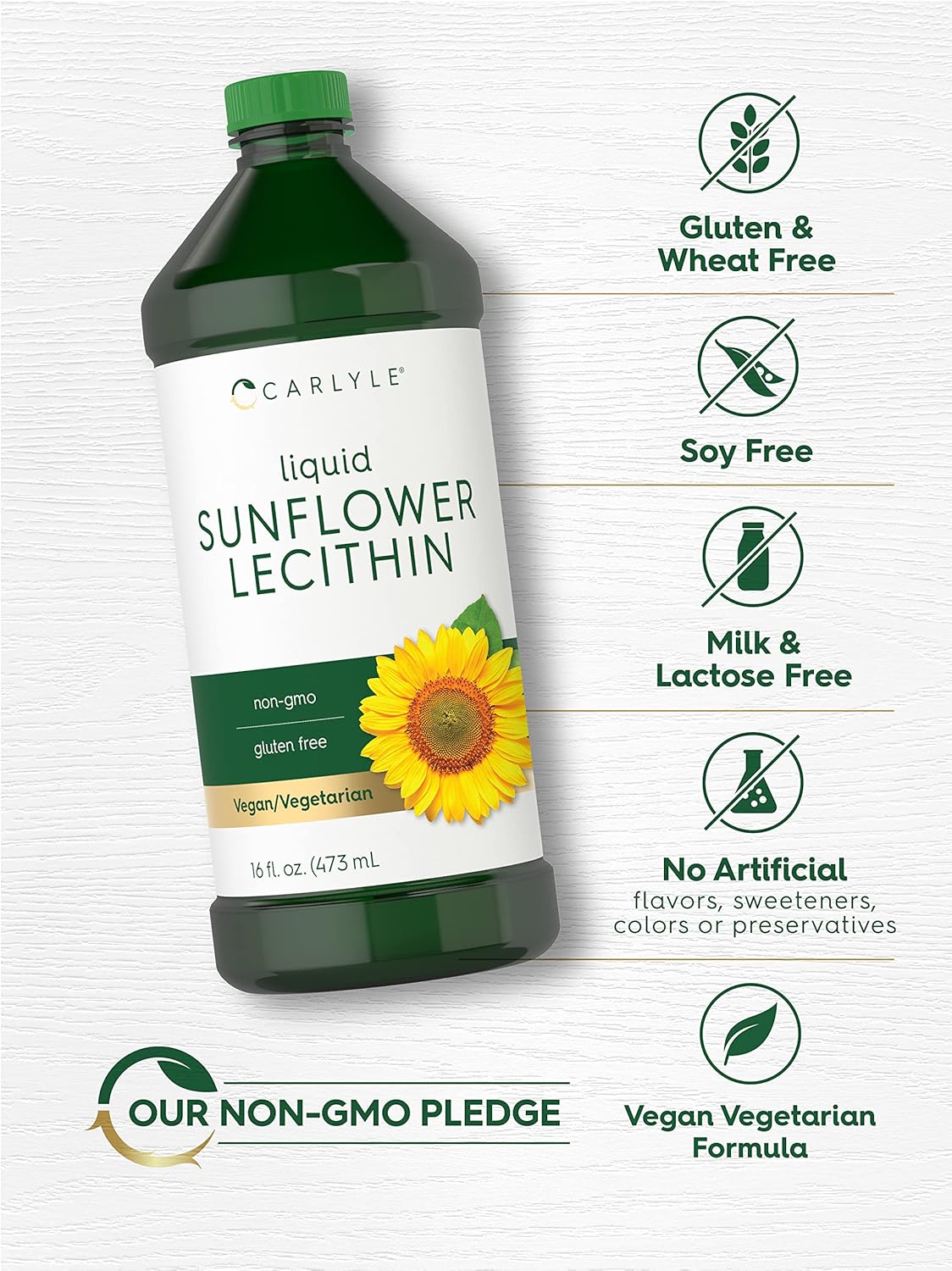 Carlyle Sunflower Lecithin Liquid 16 oz 2 Pack - Vegan Non-GMO Soy & Gluten Free