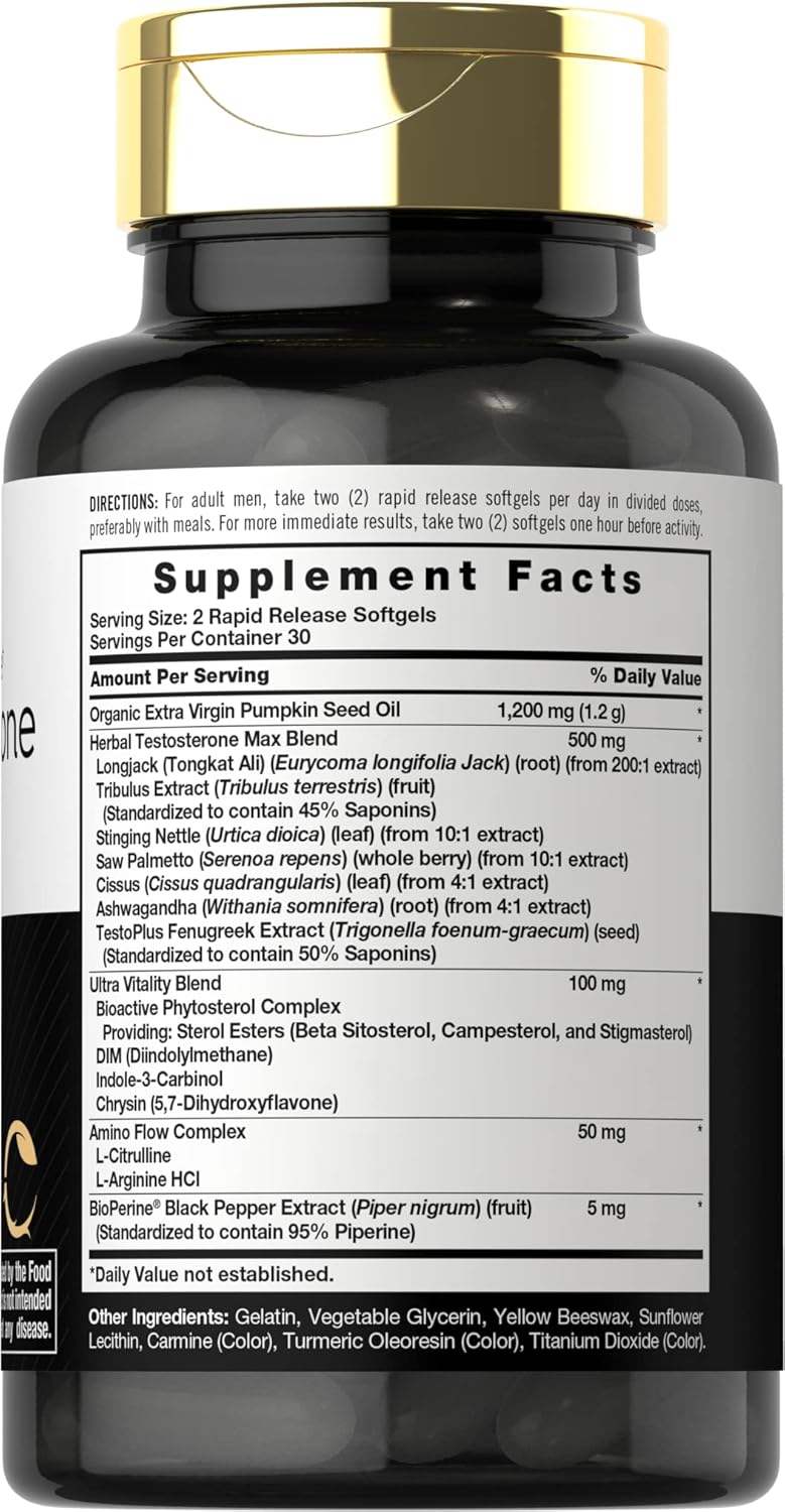 Carlyle Testosterone Boosting Supplement for Men - 60 Softgels, Non-GMO, Gluten-Free