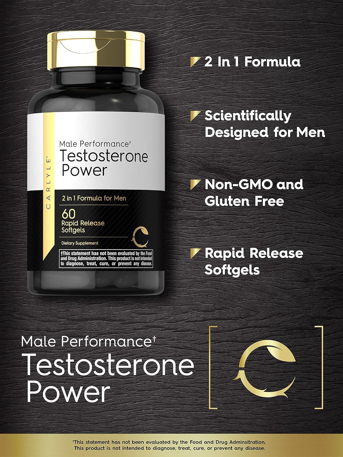 Carlyle Testosterone Boosting Supplement for Men - 60 Softgels, Non-GMO, Gluten-Free