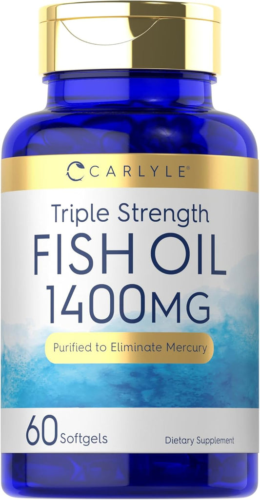 Carlyle Triple Strength Omega 3 Fish Oil Softgels - 1400mg, 60 Count - Non-GMO, Gluten Free Omega-3 Supplement