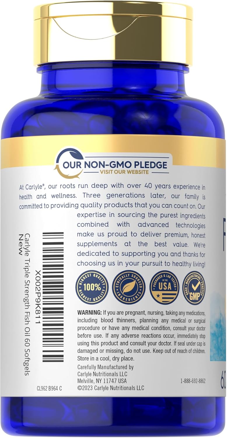 Carlyle Triple Strength Omega 3 Fish Oil Softgels - 1400mg, 60 Count - Non-GMO, Gluten Free Omega-3 Supplement