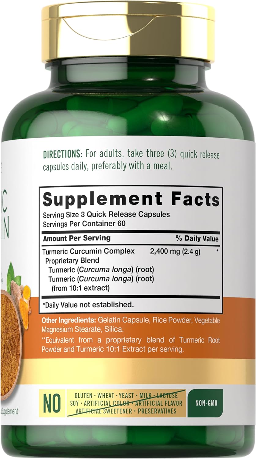 Carlyle Turmeric Curcumin Supplement 2400mg | 180 Capsules | Herbal Complex | Non-GMO, Gluten Free Formula