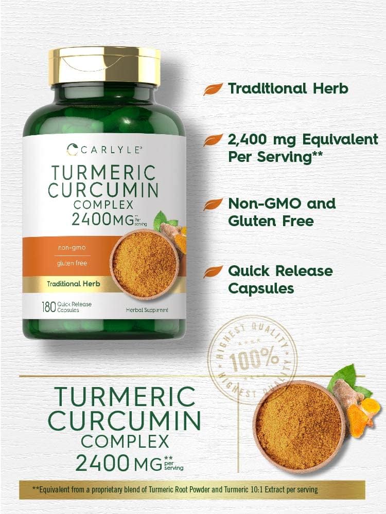 Carlyle Turmeric Curcumin Supplement 2400mg | 180 Capsules | Herbal Complex | Non-GMO, Gluten Free Formula