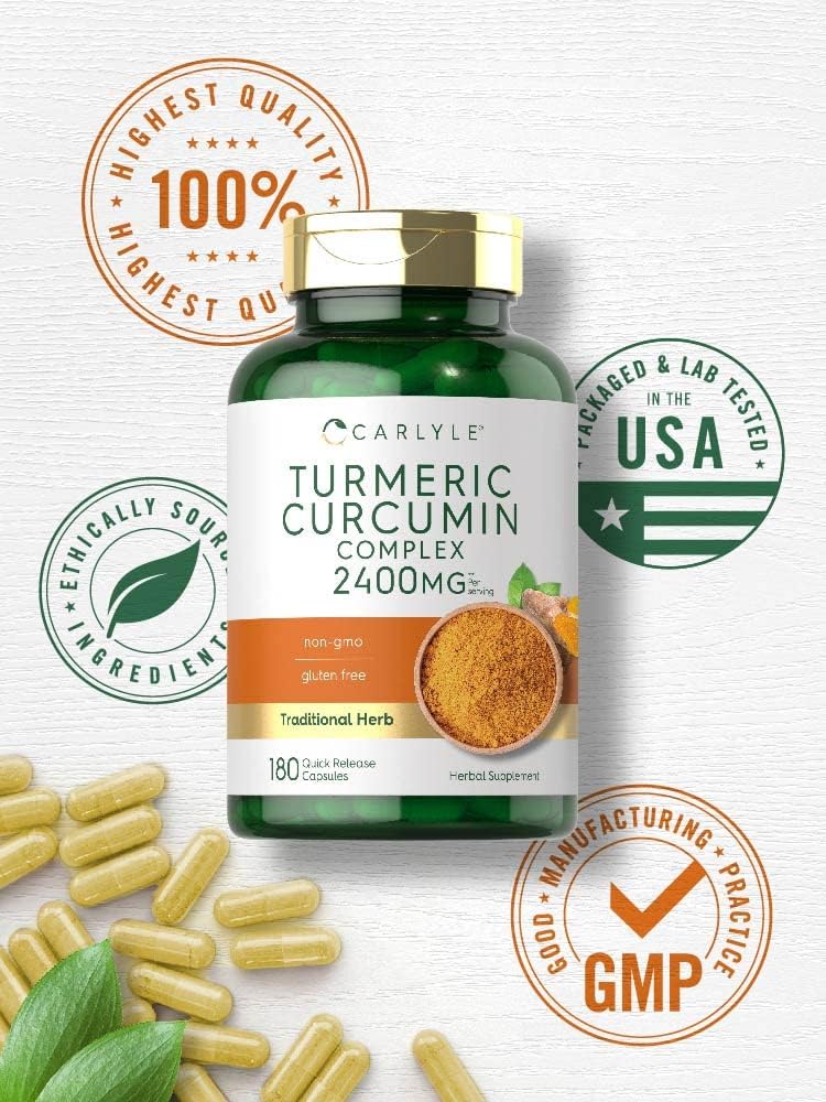 Carlyle Turmeric Curcumin Supplement 2400mg | 180 Capsules | Herbal Complex | Non-GMO, Gluten Free Formula