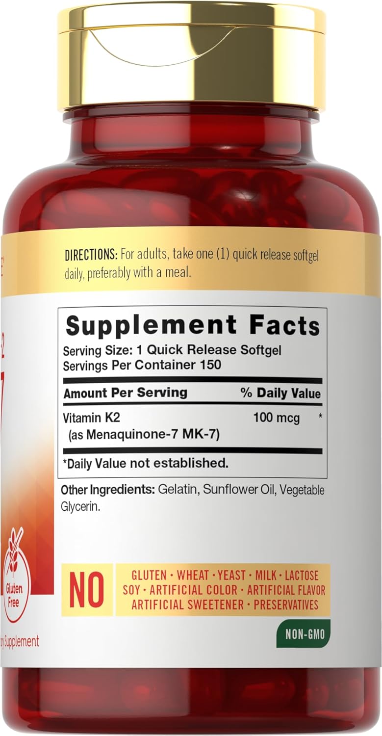 Carlyle Vitamin K2 MK7 100 mcg Softgels - 150 Count | Non-GMO & Gluten-Free Formula