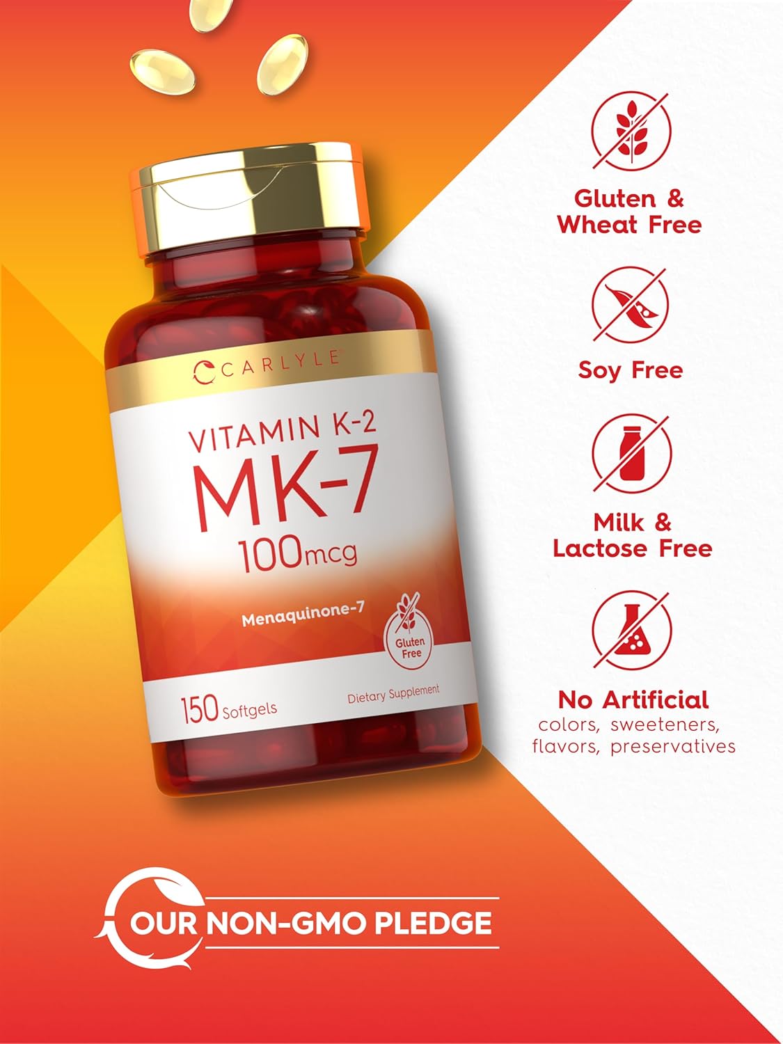 Carlyle Vitamin K2 MK7 100 mcg Softgels - 150 Count | Non-GMO & Gluten-Free Formula