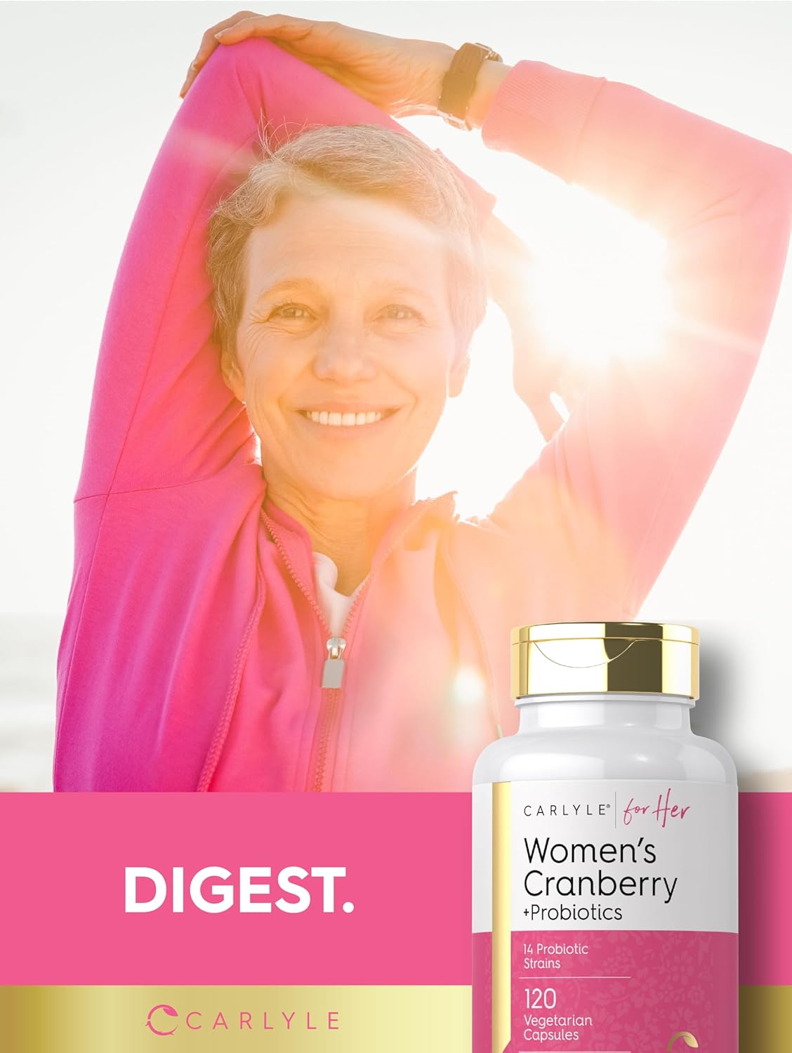 Carlyle Women's Cranberry Probiotic Supplement | 120 Capsules | 14 Probiotic Strains | Vegetarian, Non-GMO, Gluten-Free