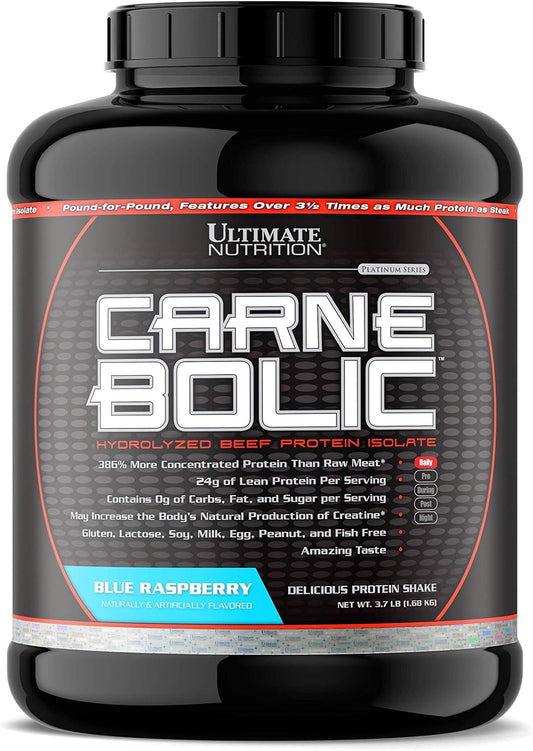 Carnebolic Hydrolyzed Beef Protein Isolate Powder - Blue Raspberry Flavor - Paleo & Keto Friendly - Zero Carbs, Zero Fat, Zero Sugar - Gluten & Lactose-Free - 60 Servings