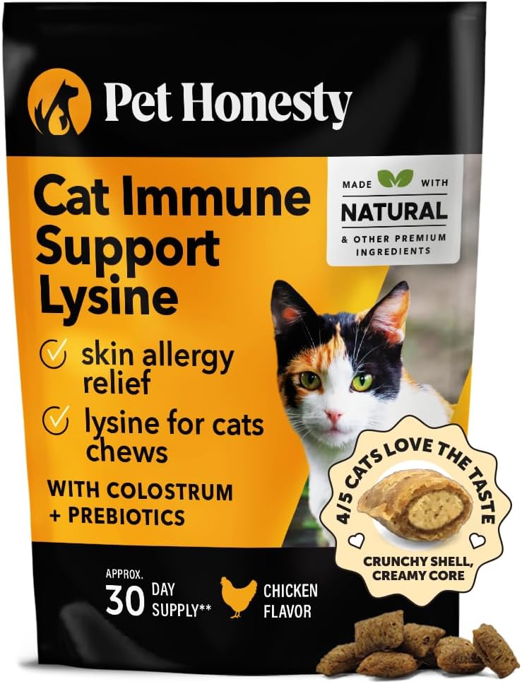 Cat Immune Support Supplement for Allergy Relief - Helps with Sneezing, Runny Nose, and Watery Eyes - Omega 3s, Lysine, Antioxidants, and Colostrum - Chicken Flavor - 30 Day Supply