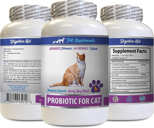 Cat Probiotic Bad Breath Treats for Immune Support - Savory Beef Flavor - Natural Formula - Best Probiotics for Cats - 60 Treats