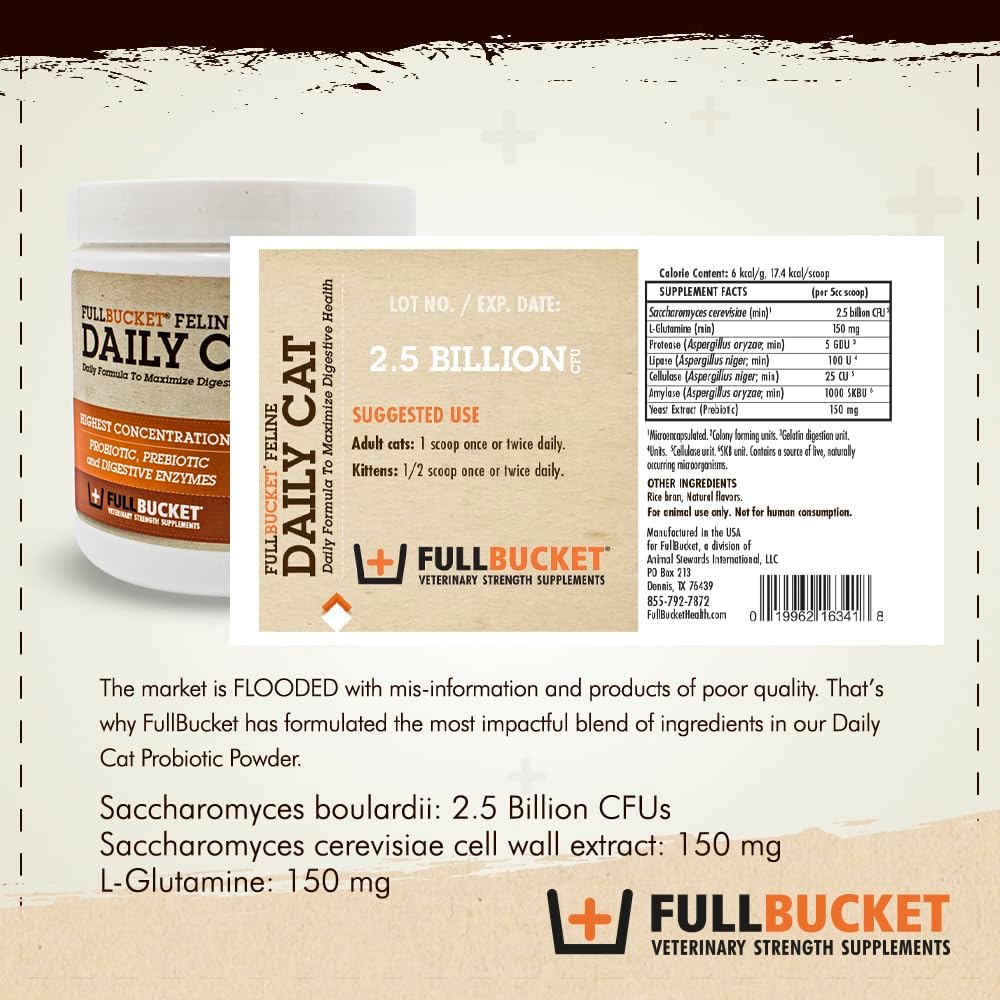 Cat Probiotic Powder for Diarrhea, Gas, Gut Health - Prebiotics & Enzymes, 30 Servings