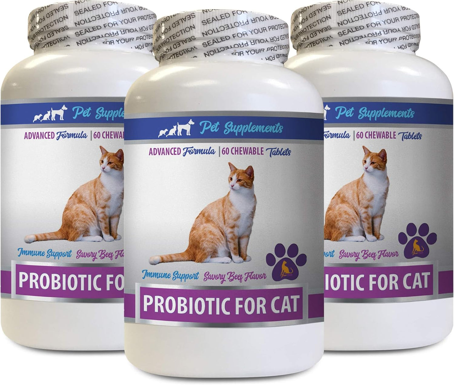Cat Probiotic Supplements for Fresh Breath & Immune Support - Savory Beef Flavor - Natural Formula - 180 Treats