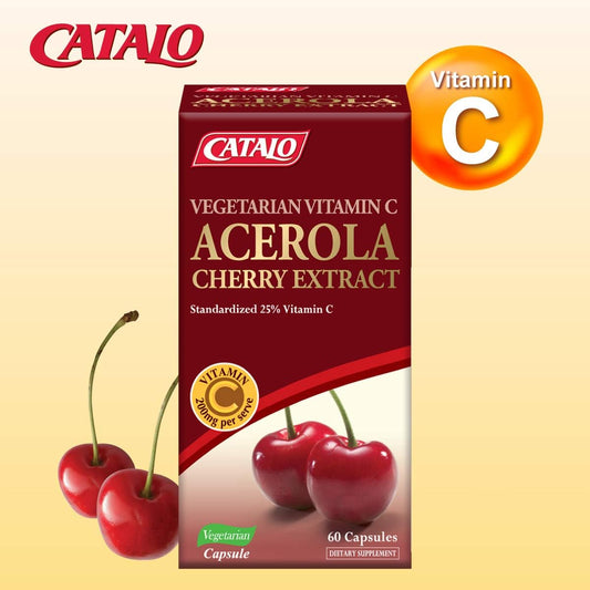 CATALO Acerola Cherry Extract GOLD: Natural Vitamin C for Immunity, Collagen, Skin, Allergies - Vegetarian, Gluten-Free - USA Made