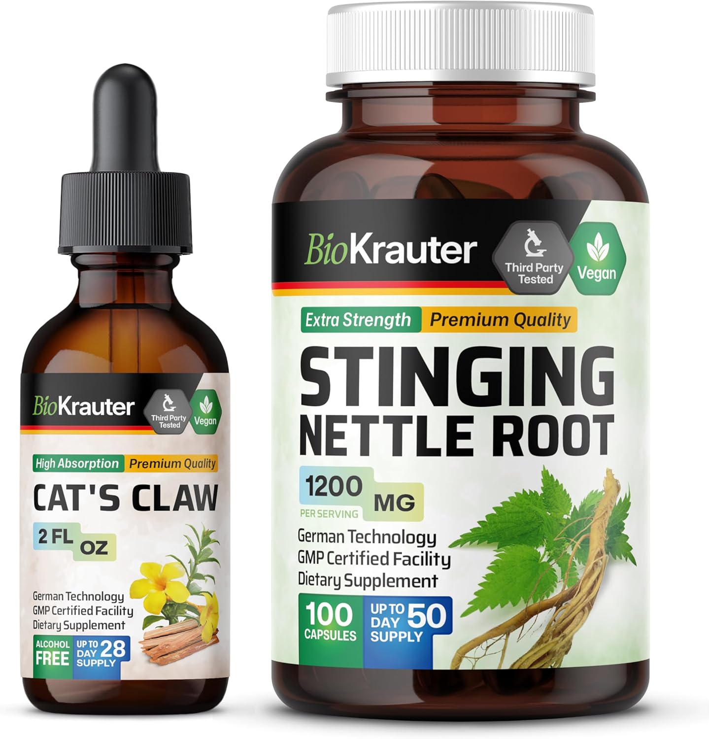 Cats Claw Tincture and Stinging Nettle Capsules Combo - Natural Herbal Supplement Pack