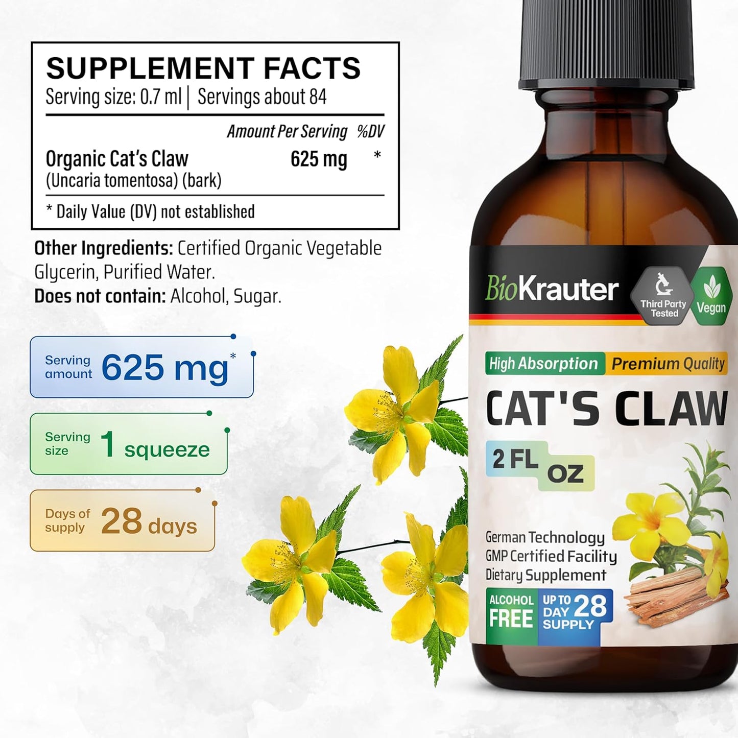 Cats Claw Tincture and Stinging Nettle Capsules Combo - Natural Herbal Supplement Pack
