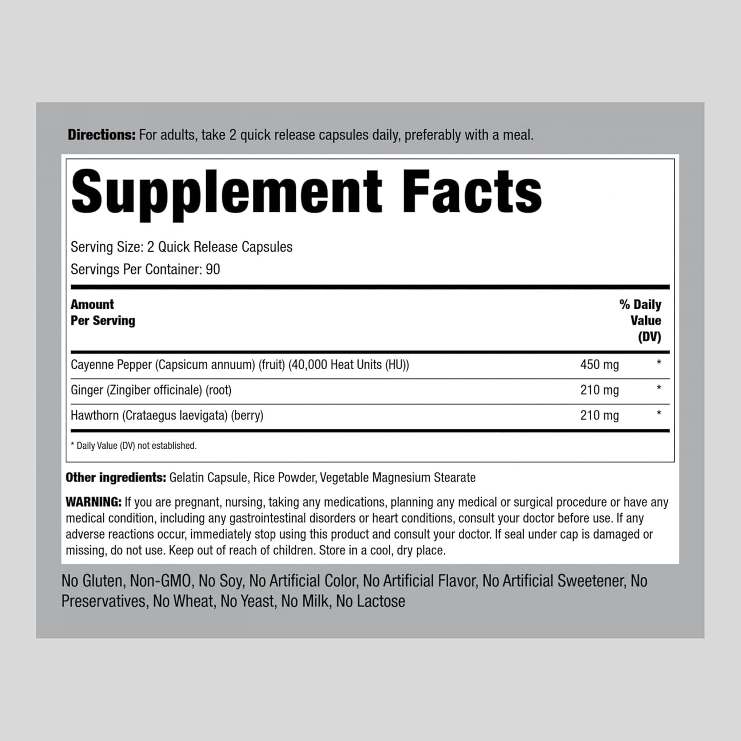 Cayenne Pepper Capsules 180 Pills with Ginger and Hawthorn Berry Herbal Supplement Non-GMO Gluten Free