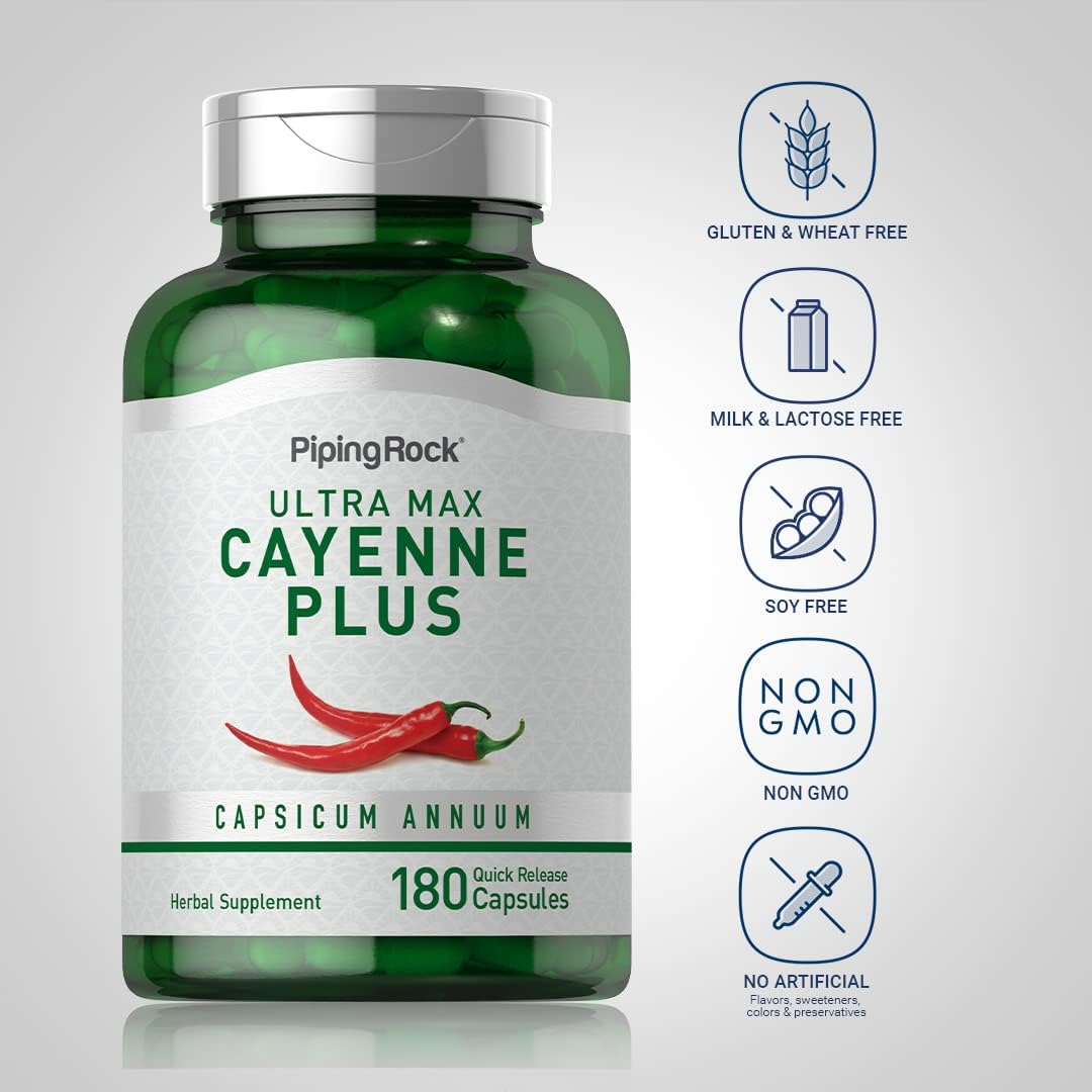 Cayenne Pepper Capsules 180 Pills with Ginger and Hawthorn Berry Herbal Supplement Non-GMO Gluten Free