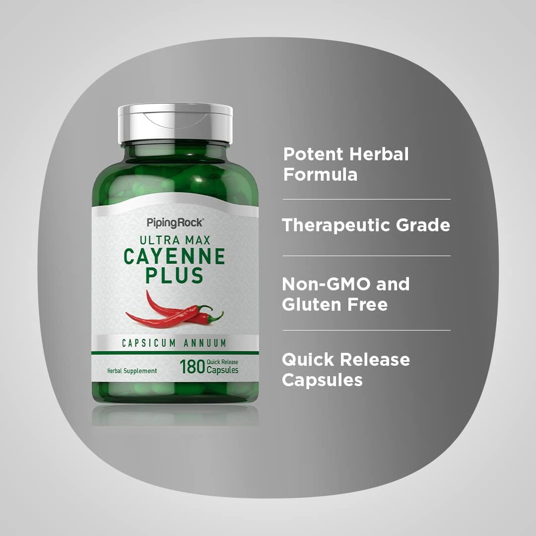 Cayenne Pepper Capsules 180 Pills with Ginger and Hawthorn Berry Herbal Supplement Non-GMO Gluten Free