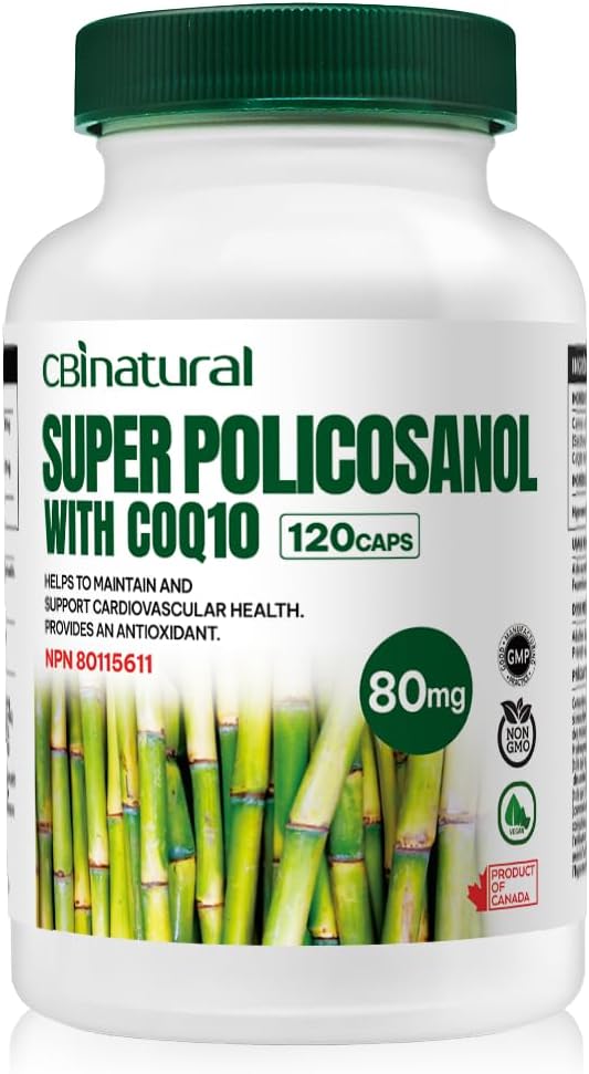 CBI Natural Super Policosanol 80mg and Coq10 30mg Vegan Capsules - 120 Count, 4-Month Supply