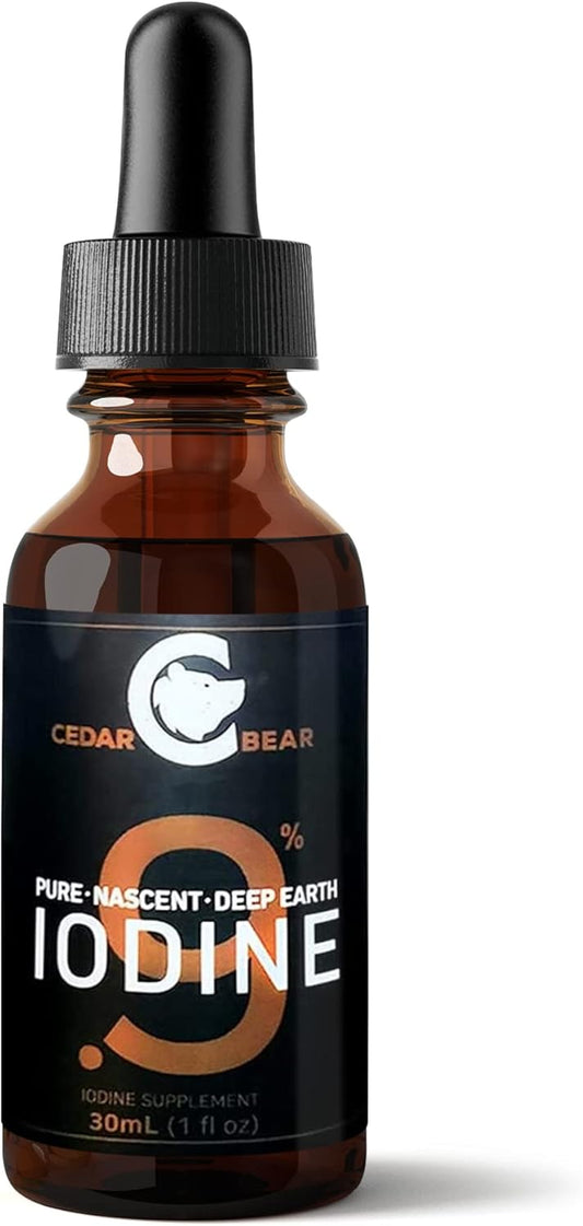 Cedar Bear Naturales Cedar Bear - 0.9% Pure Nascent Deep Earth Iodine Liquid Supplement for Thyroid Support and Metabolism, Alcohol-Free Drops - 1 fl oz