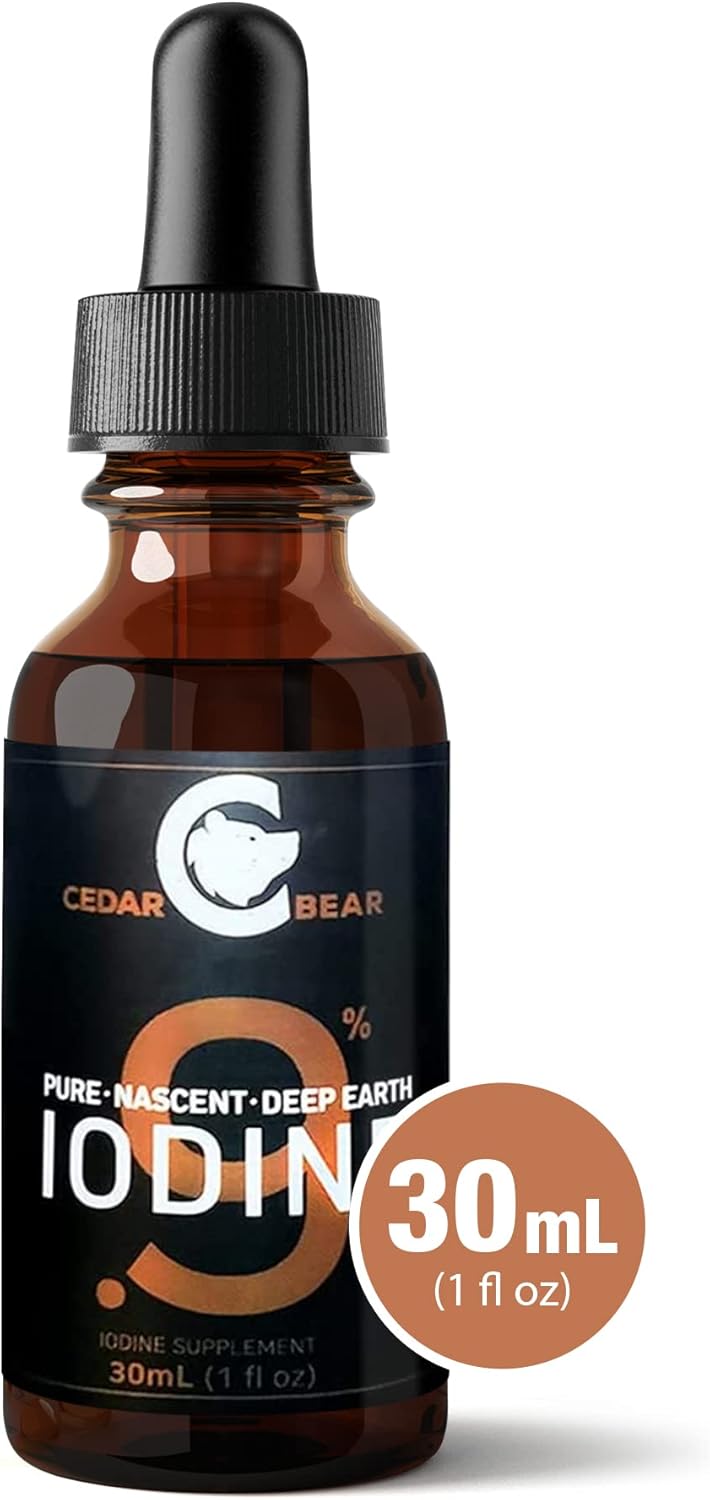 Cedar Bear Naturales Cedar Bear - 0.9% Pure Nascent Deep Earth Iodine Liquid Supplement for Thyroid Support and Metabolism, Alcohol-Free Drops - 1 fl oz