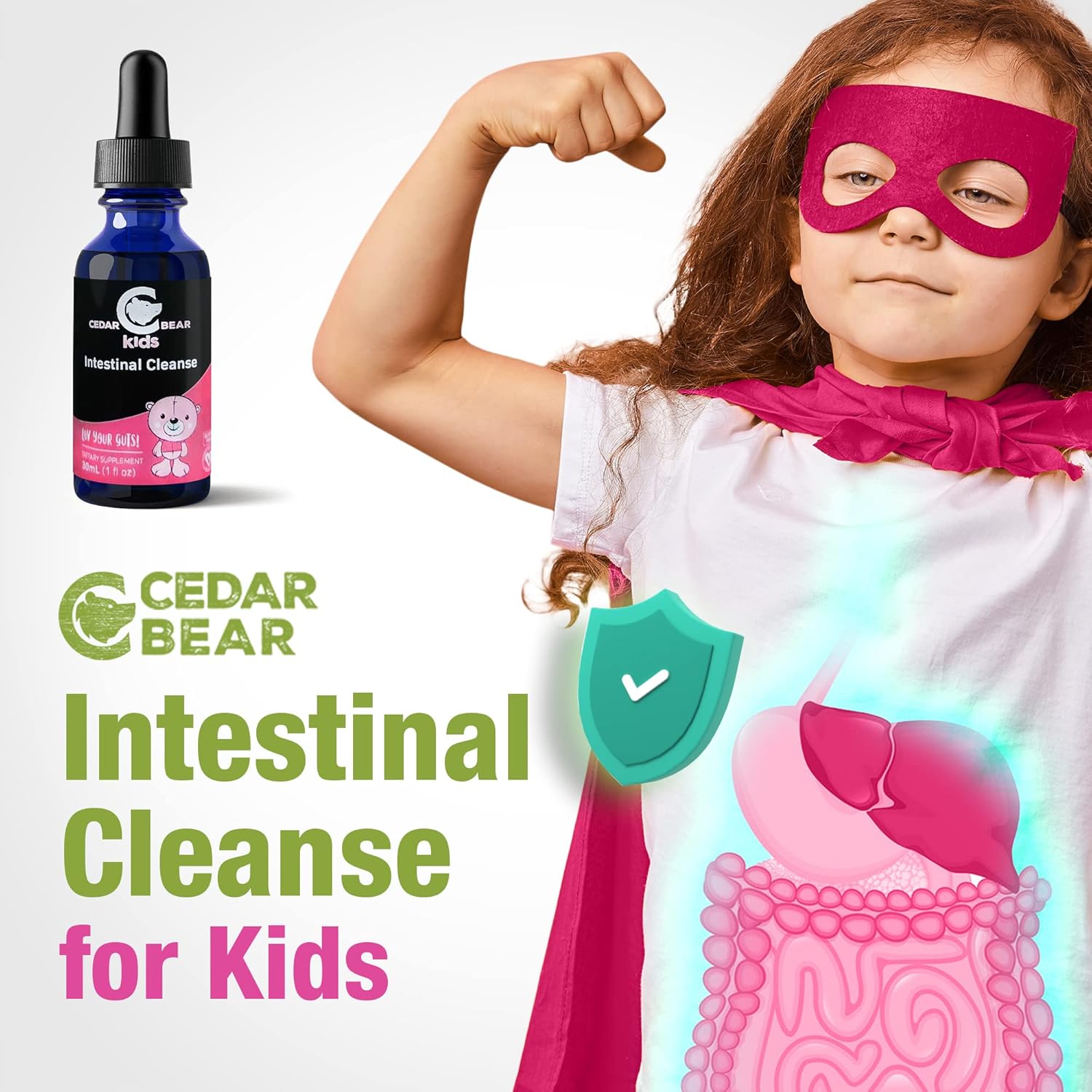 Cedar Bear Naturales Intestinal Cleanse for Kids - Alcohol-Free Liquid Herbal Supplement with Natural Herbs for Detox and Digestive Cleanse, 1 fl oz