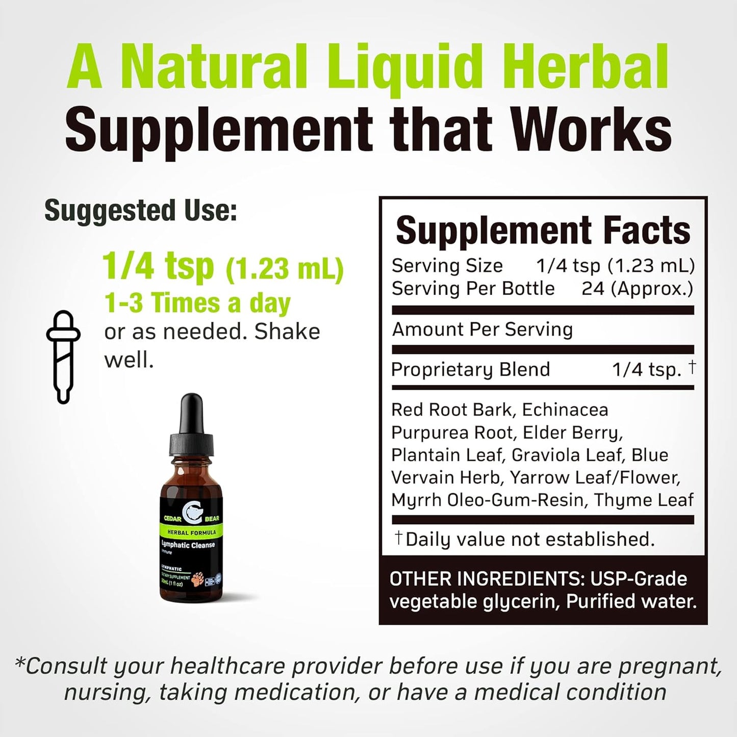 Cedar Bear Naturales Lymphatic Cleanse Supplement - Alcohol-Free Liquid Herbal Drops for Immune Support and Drainage, 1 fl oz