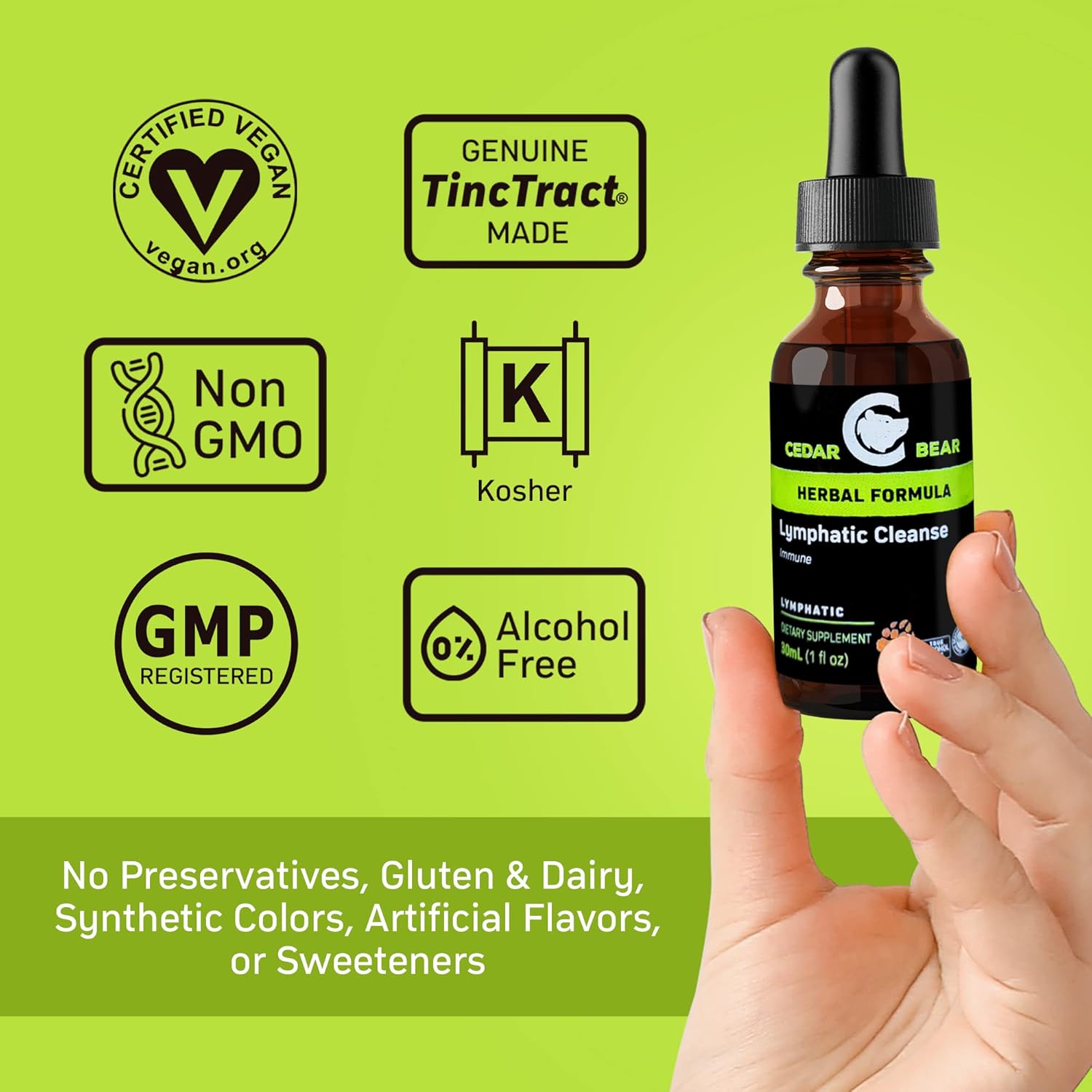 Cedar Bear Naturales Lymphatic Cleanse Supplement - Alcohol-Free Liquid Herbal Drops for Immune Support and Drainage, 1 fl oz