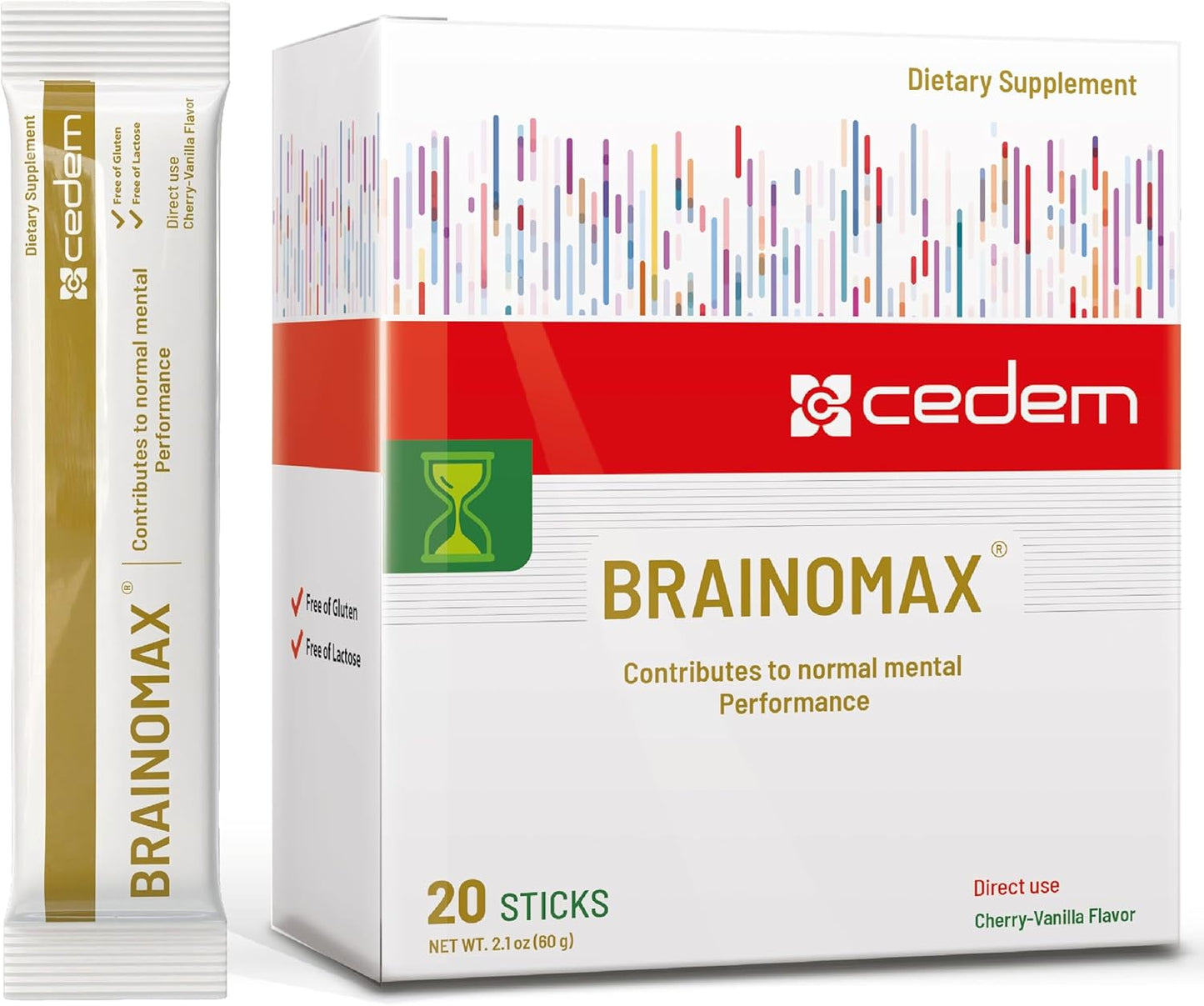 CEDEM AG Brainomax Powder Sticks - Nootropic Supplement for Memory, Focus, Cognitive Support - Cherry-Vanilla Flavor - 20 Sticks