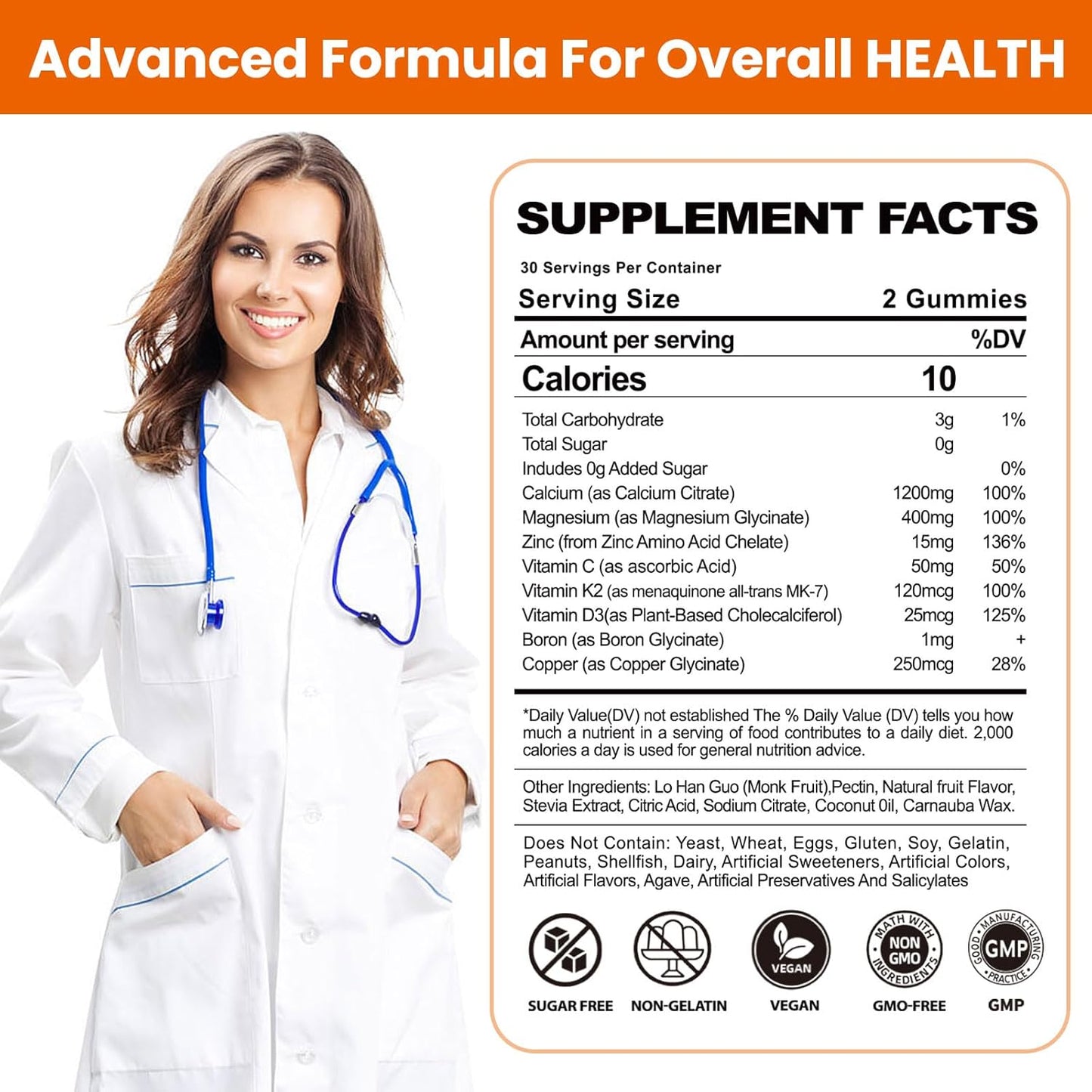 Ceecisee Calcium Magnesium Gummies: Vegan Sugar Free Supplement with 1200mg Calcium Citrate, Zinc, Vitamin C, D3, K2 for Men and Women - High Absorption (120 Count)